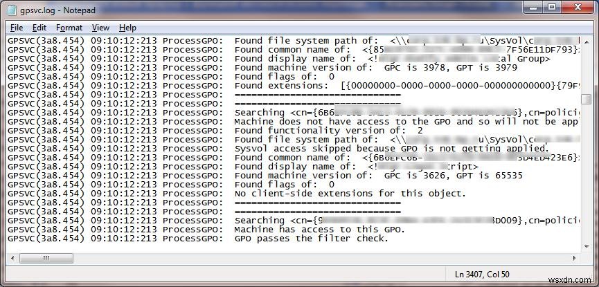 Ghi nhật ký GPO bằng Gpsvc.log trong Windows 7