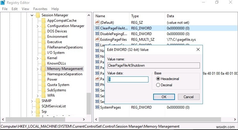 Cách xóa Pagefile.sys khi tắt máy trong Windows 10/8/7