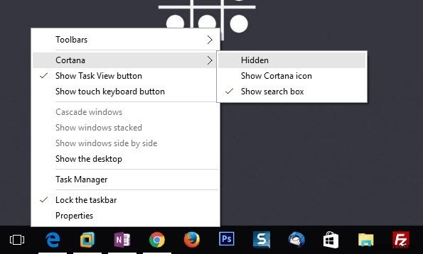 Cách xóa thanh tìm kiếm Cortana và biểu tượng chế độ xem tác vụ khỏi thanh tác vụ của Windows 10