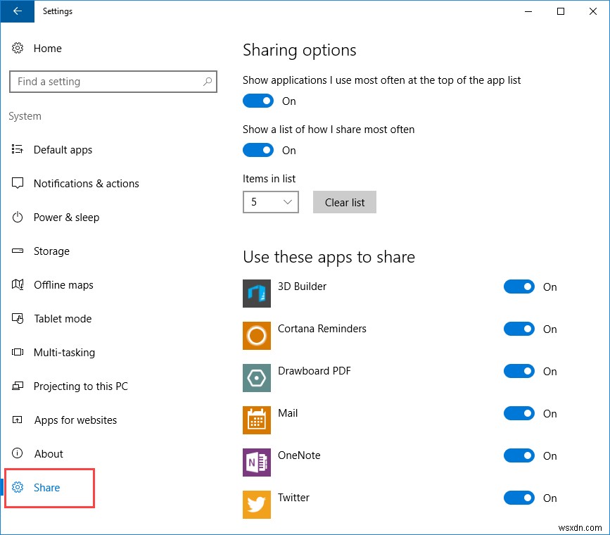 Cách bật tùy chọn  Chia sẻ cài đặt  trong ứng dụng cài đặt Windows 10