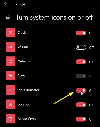 Cách hiển thị hoặc ẩn chỉ báo đầu vào và thanh ngôn ngữ trong Windows 10