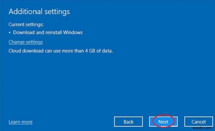 Sử dụng tùy chọn đám mây khôi phục cài đặt gốc cho Windows 10