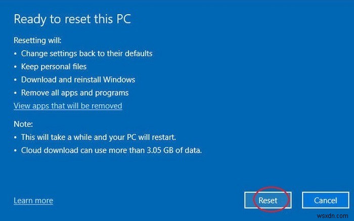 Sử dụng tùy chọn đám mây khôi phục cài đặt gốc cho Windows 10