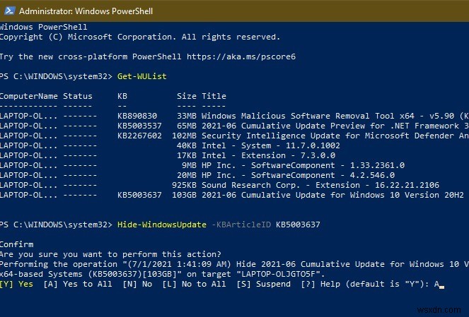 Cách ẩn bản cập nhật bằng PowerShell trong Windows 10