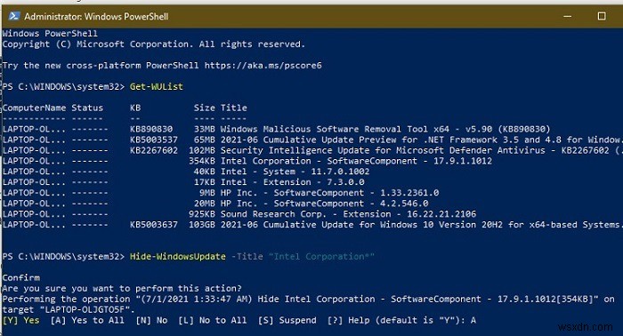 Cách ẩn bản cập nhật bằng PowerShell trong Windows 10