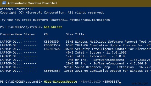 Cách ẩn bản cập nhật bằng PowerShell trong Windows 10