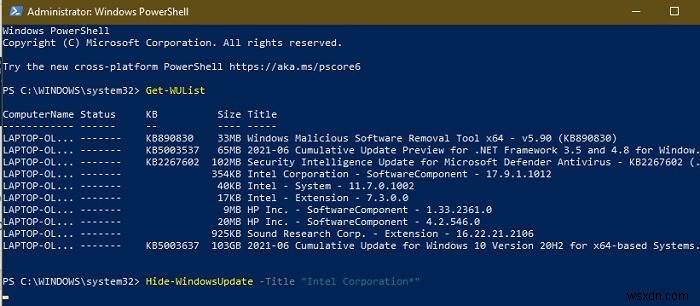 Cách ẩn bản cập nhật bằng PowerShell trong Windows 10