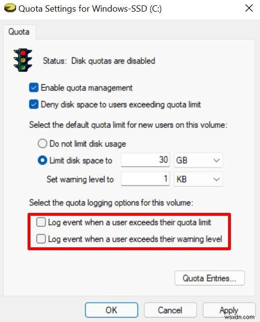 Cách đặt hạn ngạch đĩa cho người dùng trong Windows 11