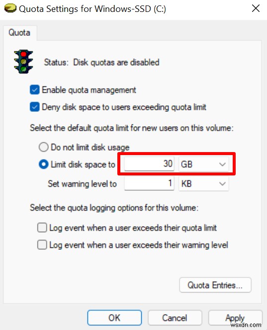 Cách đặt hạn ngạch đĩa cho người dùng trong Windows 11