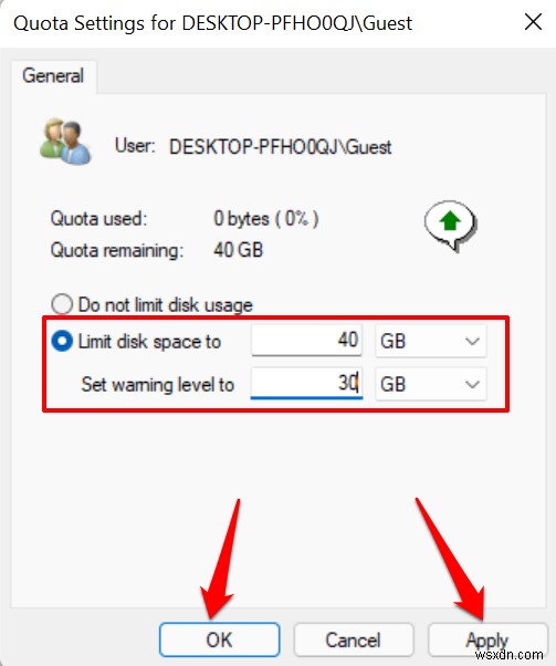 Cách đặt hạn ngạch đĩa cho người dùng trong Windows 11