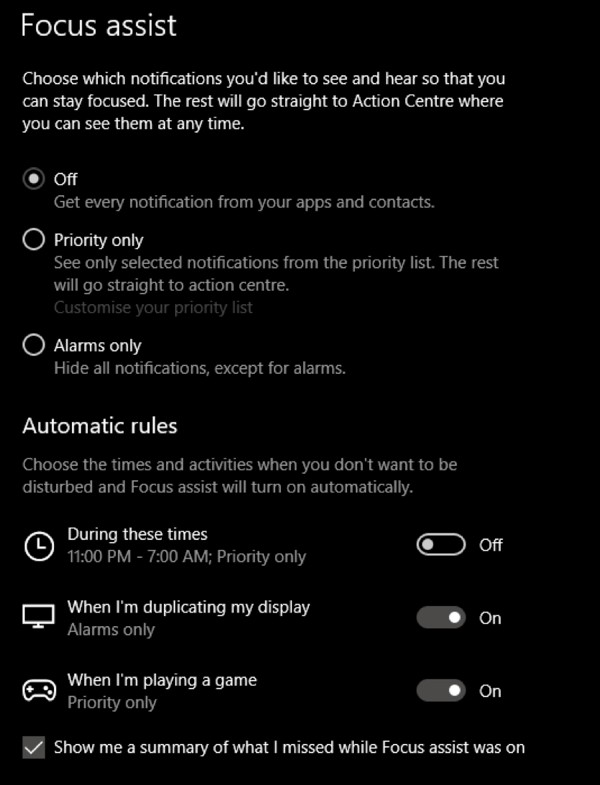 Sử dụng Focus Assist để kiểm soát thông báo trong Windows 10