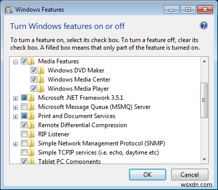 Gỡ cài đặt Windows Media Player khỏi Windows 7 