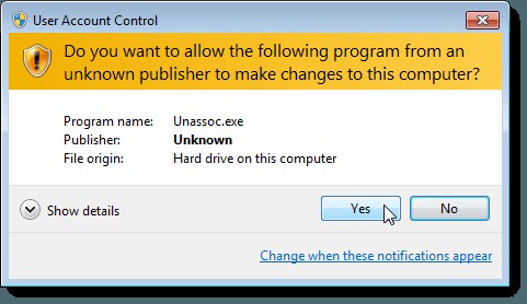Xóa liên kết loại tệp trong Windows 7 
