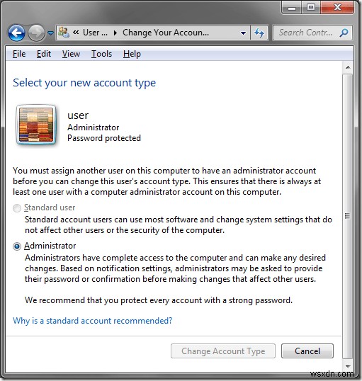 Kiểm soát quyền quản trị Windows 7 