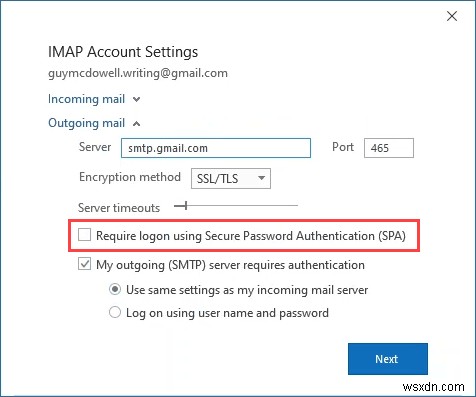 Cách thiết lập cài đặt Gmail IMAP trong Outlook 