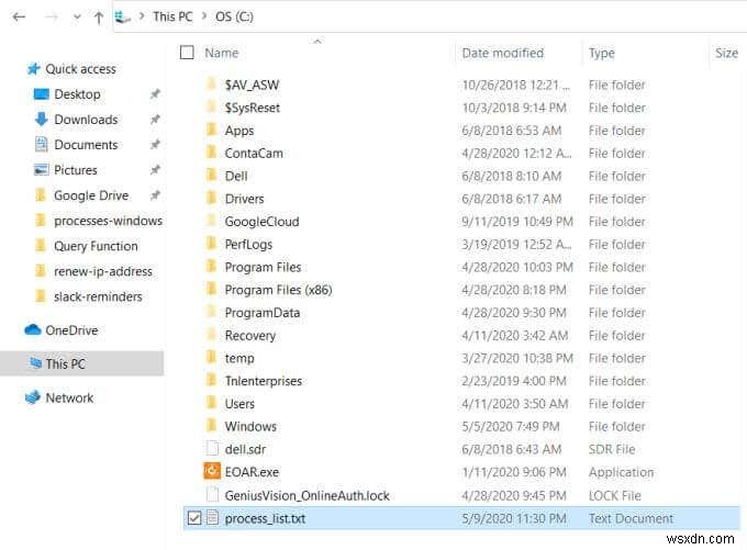 Lưu danh sách các tiến trình đang chạy vào tệp văn bản trong Windows 