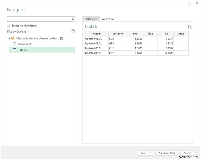 Trực tiếp lấy dữ liệu Excel từ trang web 