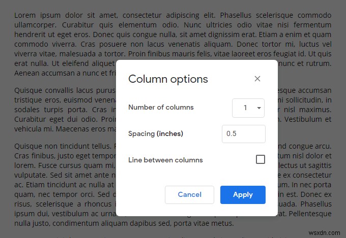 Chia tài liệu thành các cột trong Google Documents 