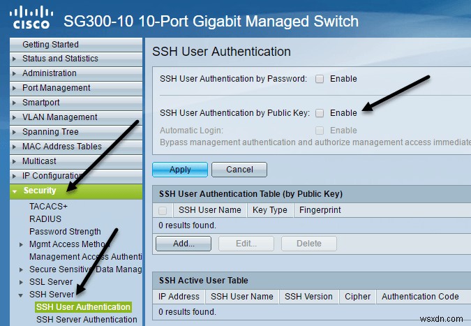 Bật xác thực khóa công khai cho SSH trên thiết bị chuyển mạch Cisco SG300 