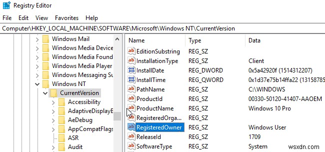 Thay đổi tên chủ sở hữu đã đăng ký trong Windows 7/8/10 