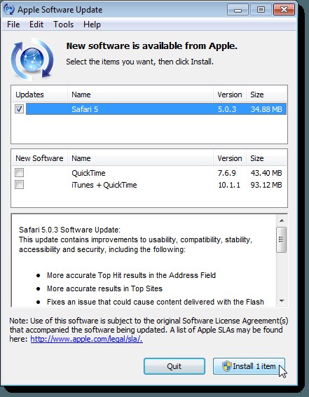 Cập nhật Trình duyệt Safari của Apple trong Windows 