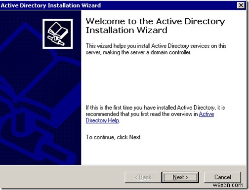 Windows 2003 Active Directory Setup:dcpromo 