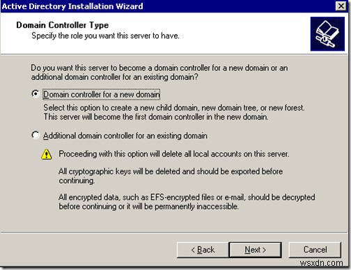 Windows 2003 Active Directory Setup:dcpromo 