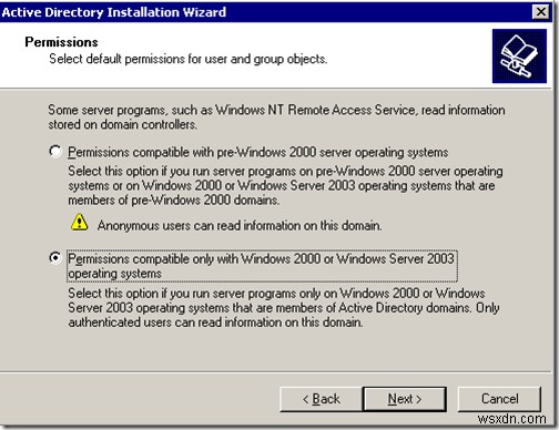 Windows 2003 Active Directory Setup:dcpromo 