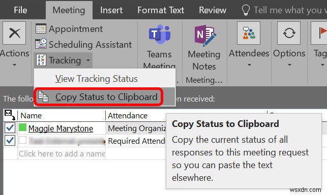Cách sử dụng theo dõi cuộc họp Outlook để xem ai đã chấp nhận 