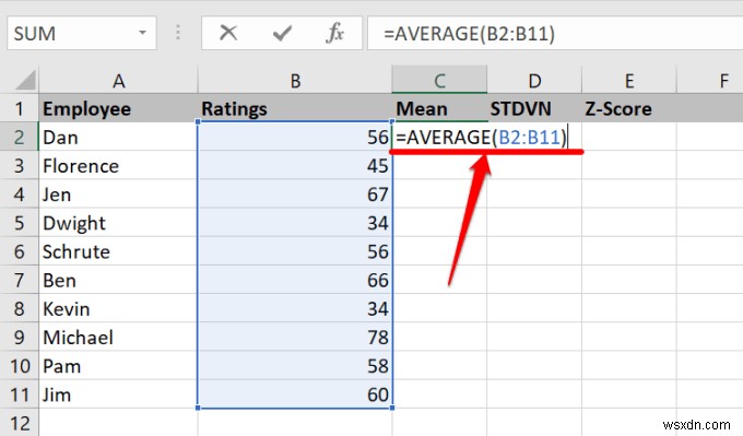Cách tính điểm Z trong Excel 