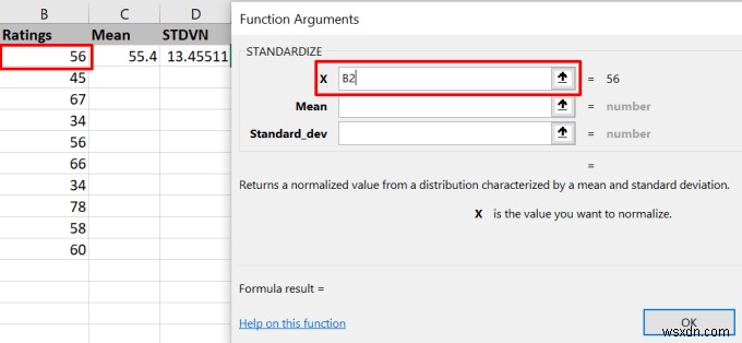 Cách tính điểm Z trong Excel 