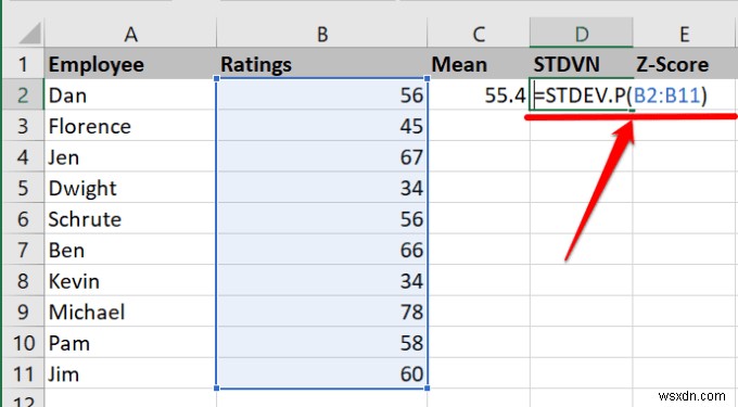 Cách tính điểm Z trong Excel 