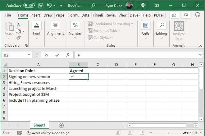 4 cách sử dụng dấu kiểm trong Excel 