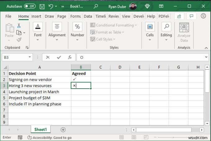 4 cách sử dụng dấu kiểm trong Excel 