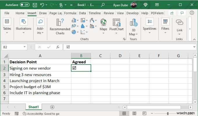 4 cách sử dụng dấu kiểm trong Excel 