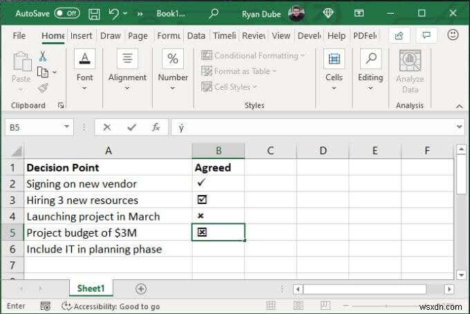 4 cách sử dụng dấu kiểm trong Excel 