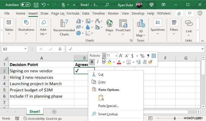 4 cách sử dụng dấu kiểm trong Excel 