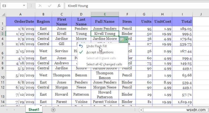 Cách sử dụng Flash Fill trong Excel 