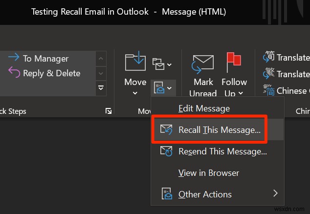 Cách gọi lại email trong Outlook 