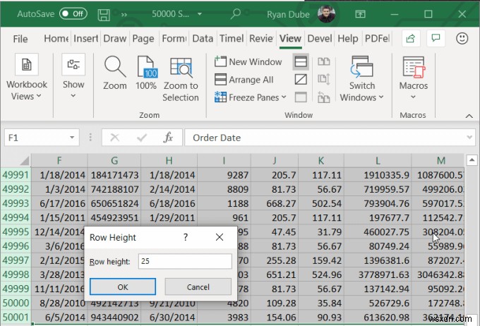 Cách sửa một hàng trong Excel 