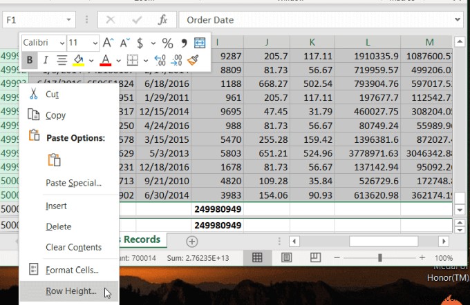 Cách sửa một hàng trong Excel 