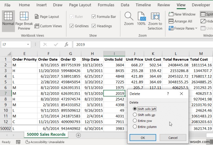 Cách sửa một hàng trong Excel 