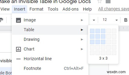 Cách xóa đường viền bảng trong Google tài liệu 