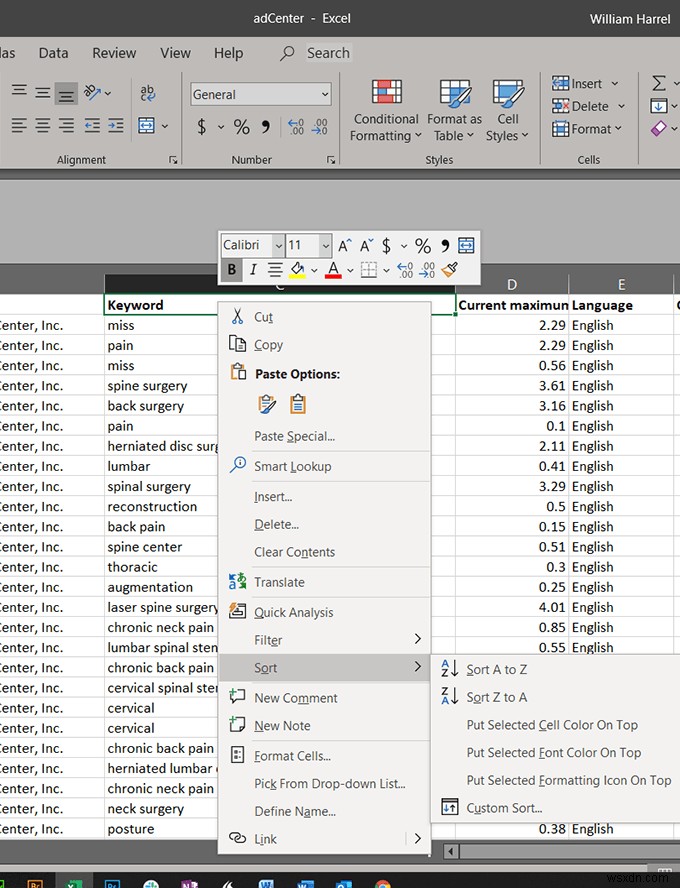 Sắp xếp dữ liệu một cột và nhiều cột cơ bản trong bảng tính Excel 