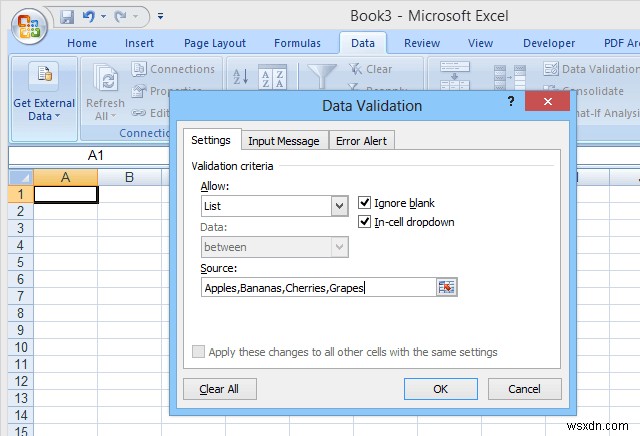 Sử dụng tên dải động trong Excel để thả xuống linh hoạt 