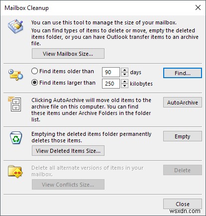 Cách giảm mức sử dụng bộ nhớ Outlook 