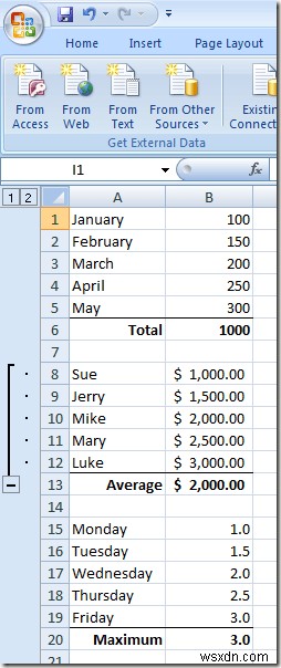 Nhóm các hàng và cột trong một trang tính Excel 