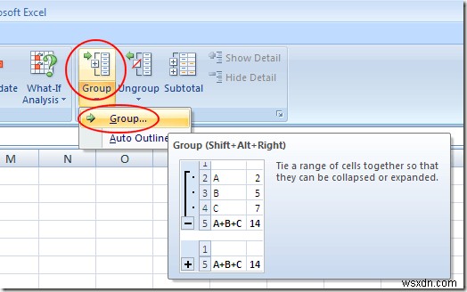 Nhóm các hàng và cột trong một trang tính Excel 