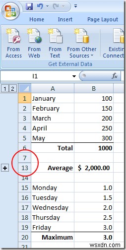 Nhóm các hàng và cột trong một trang tính Excel 