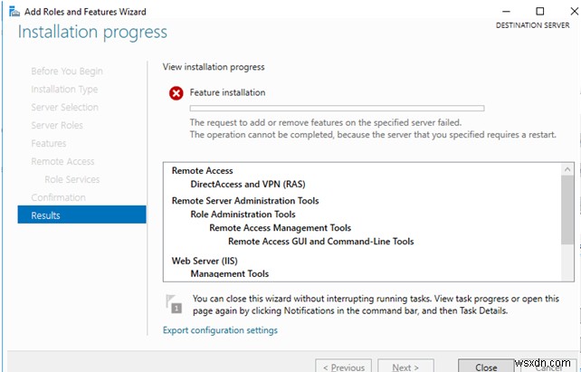 Không thể thêm / loại bỏ vai trò:Windows Server yêu cầu khởi động lại 